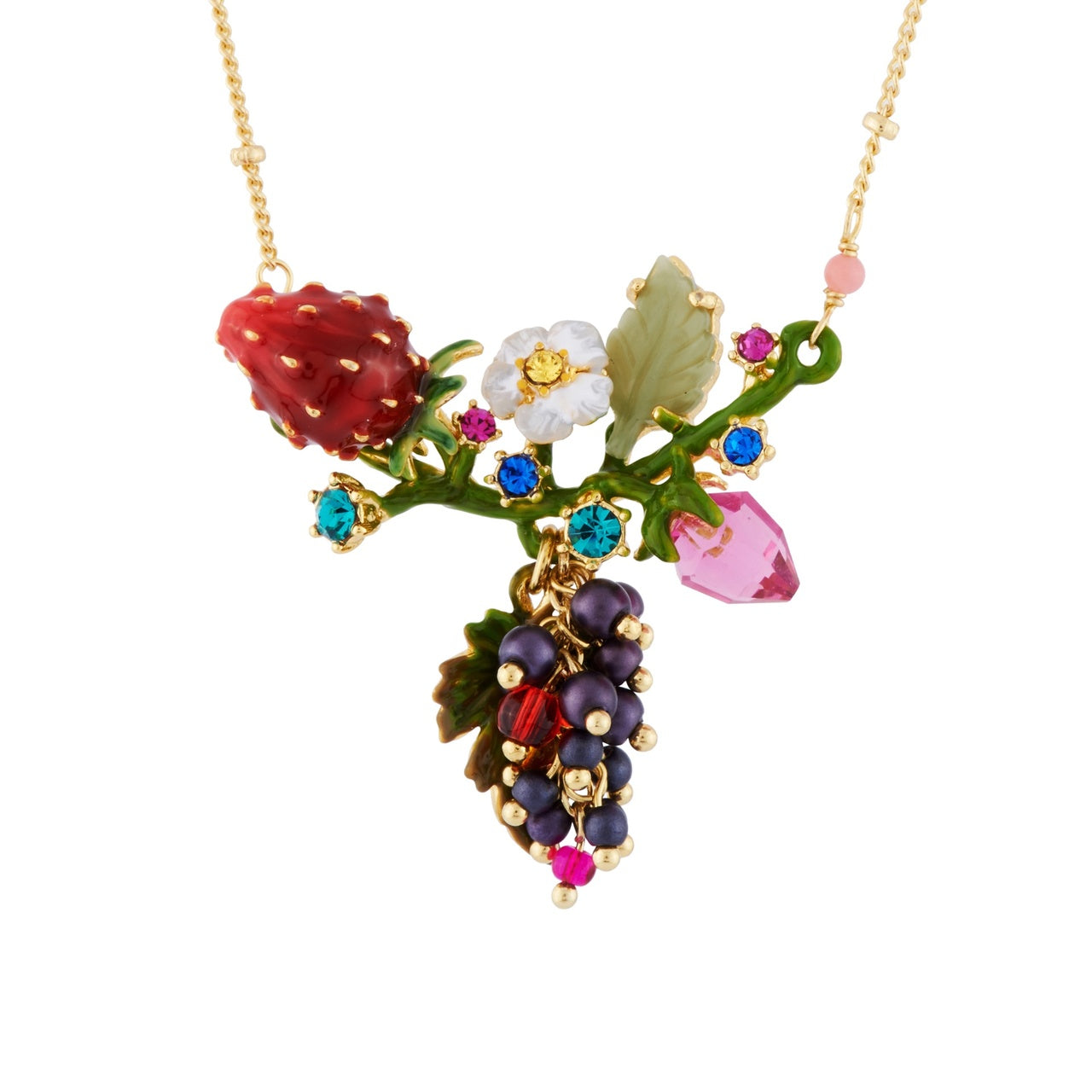 Grapes,Strawberry And Branch Full Of Leaves Necklace