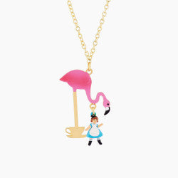 ALICE'S TEA TIME WITH PINK FLAMINGO PENDANT NECKLACE