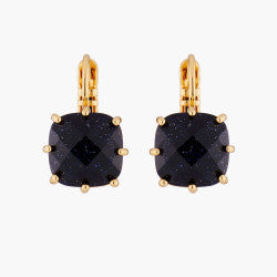 DEEP SPARKLING BLUE SQUARE STONE LA DIAMANTINE SLEEPER EARRINGS