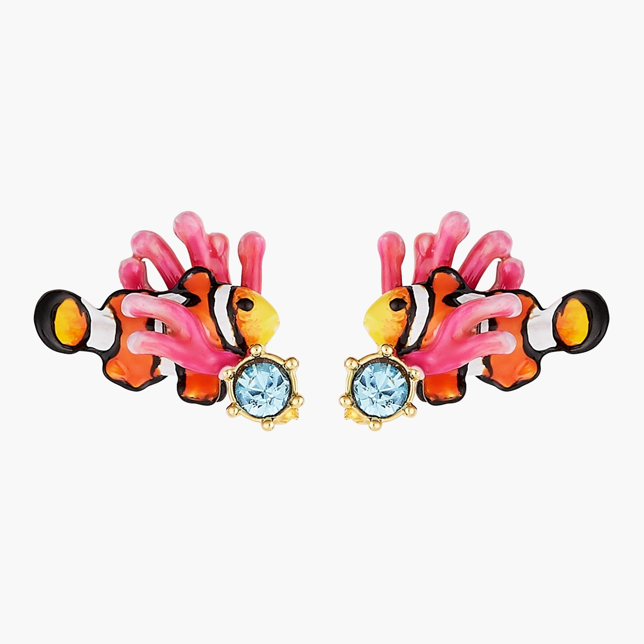 damage of CLOWNFISH, PINK ANEMONE, AND LIGHT BLUE FACETED GLASS POST EARRINGS