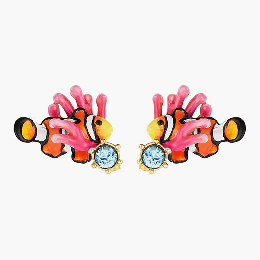 damage of CLOWNFISH, PINK ANEMONE, AND LIGHT BLUE FACETED GLASS POST EARRINGS