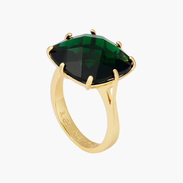 EMERALD GREEN SQUARE STONE DIAMANTINE SOLITAIRE RING