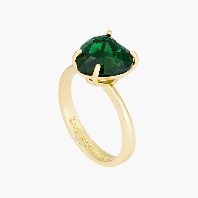 EMERALD GREEN HEART STONE DIAMANTINE SOLITAIRE RING