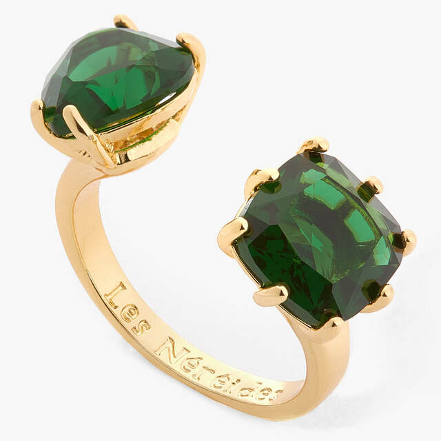 EMERALD GREEN OVAL STONE DIAMANTINE ADJUSTABLE YOU AND ME RING