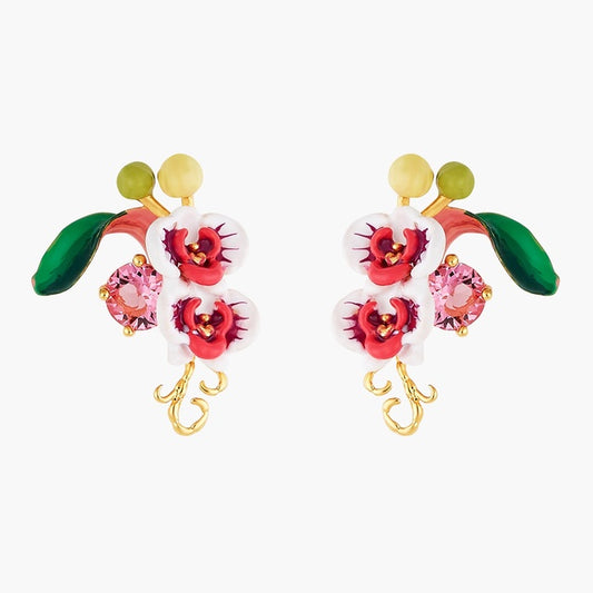 BUTTERFLY ORCHID AND PINK STONE EARRINGS