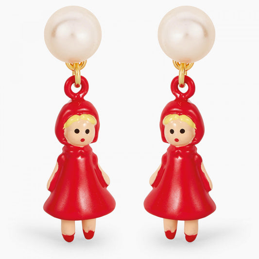 PEARL AND LITTLE RED RIDING HOOD POST EARRINGS