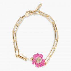 PINK FLOWER AND CRYSTAL CHAIN BRACELET