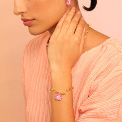 PINK FLOWER AND CRYSTAL CHAIN BRACELET