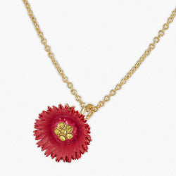 RED FLOWER AND CRYSTAL PENDANT NECKLACE