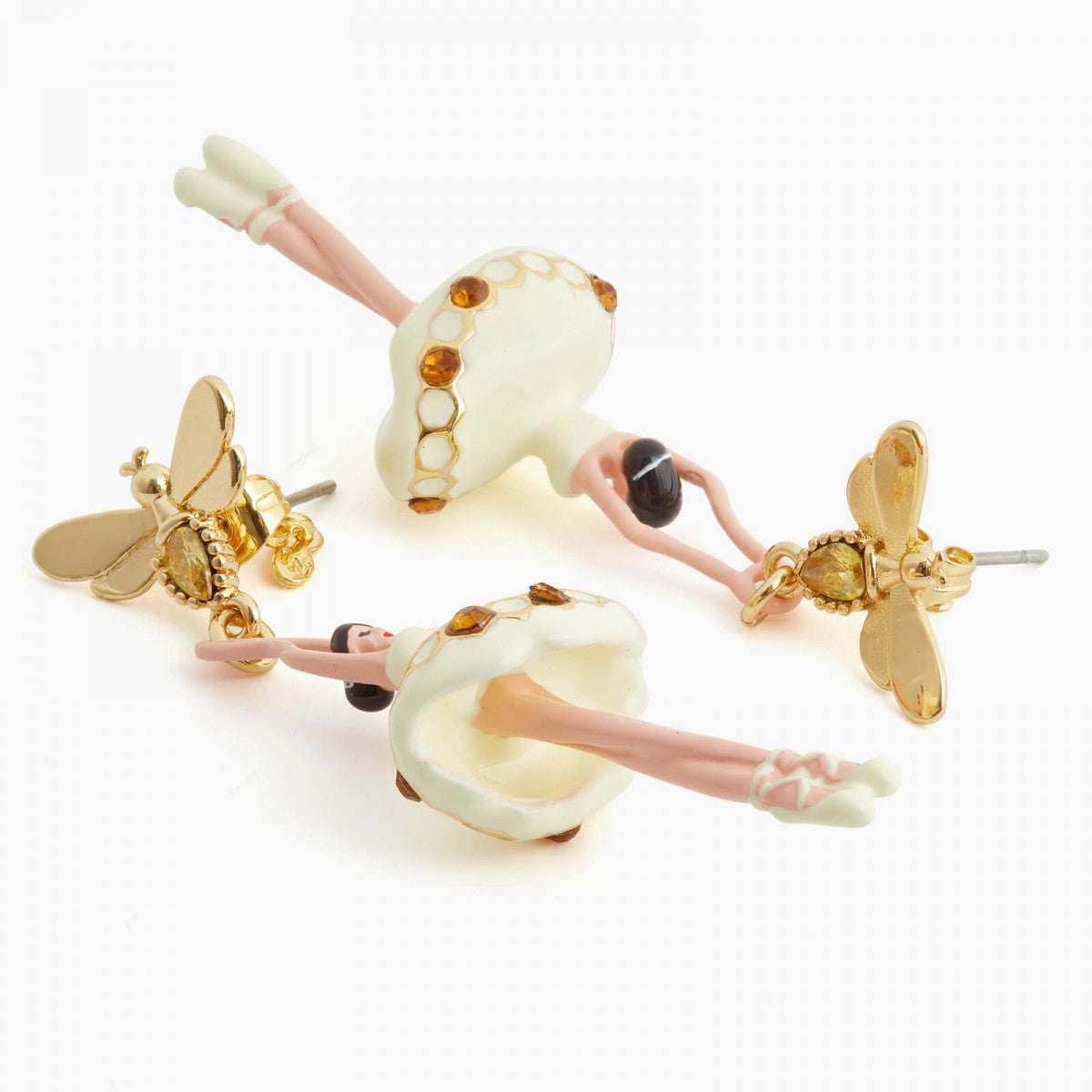 SPARKLING RHINESTONES BALLERINA AND BEE POST EARRINGS