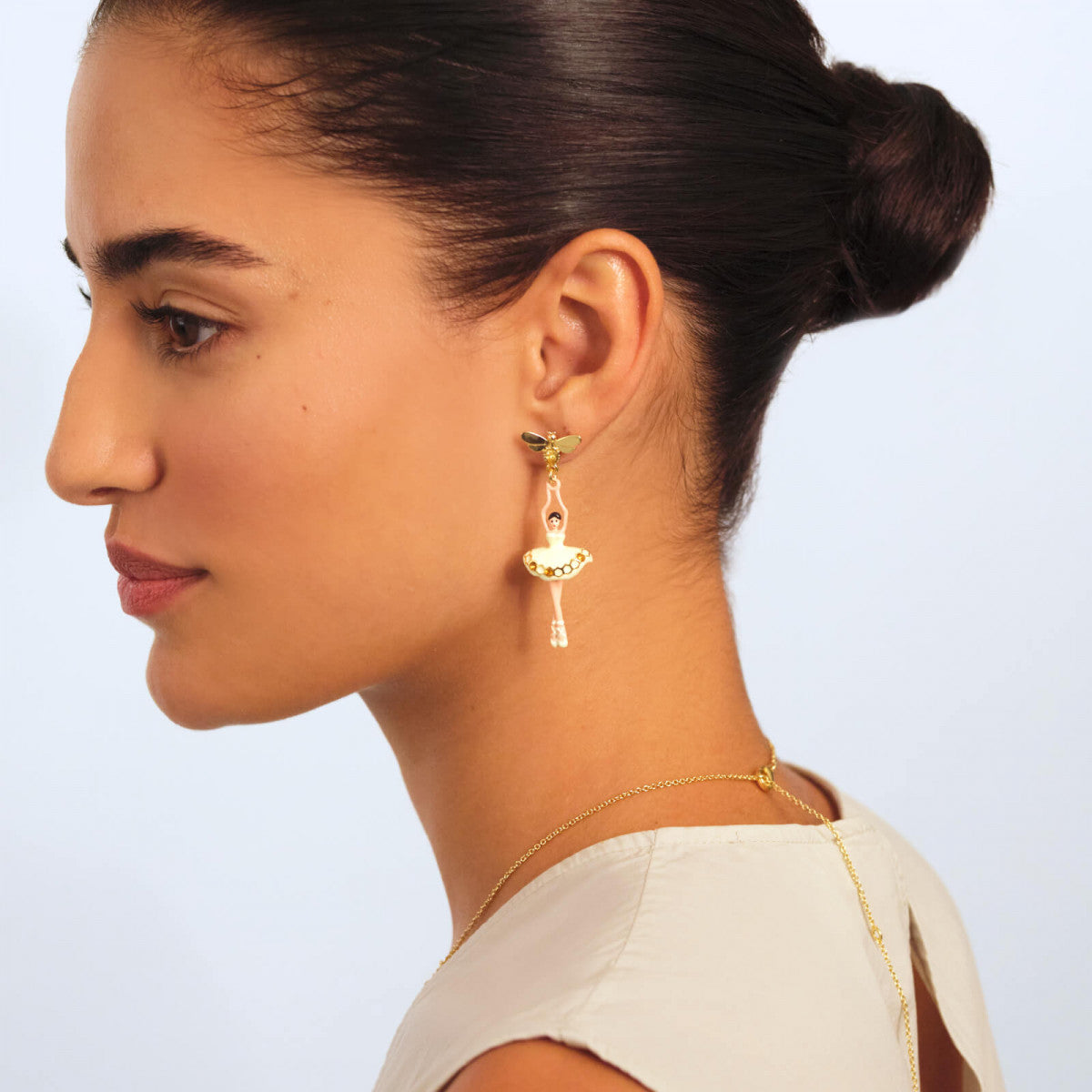 SPARKLING RHINESTONES BALLERINA AND BEE POST EARRINGS