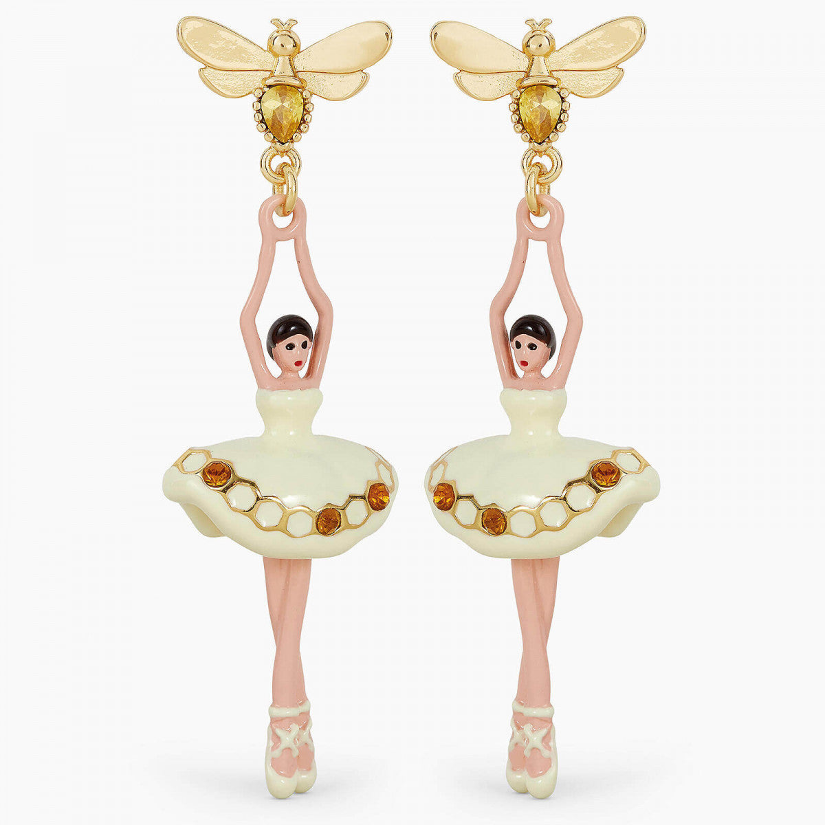 SPARKLING RHINESTONES BALLERINA AND BEE POST EARRINGS