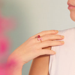 PINK BOW AND FLOWERS ADJUSTABLE RING