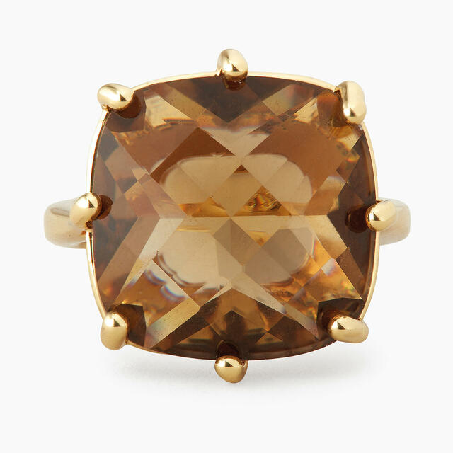 GOLDEN BROWN DIAMANTINE SQUARE SOLITAIRE RING