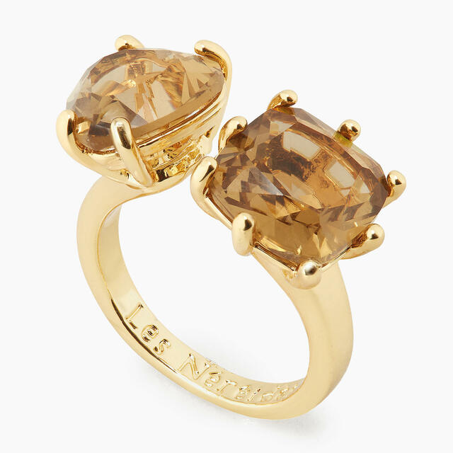 Golden brown square and heart adjustable ring