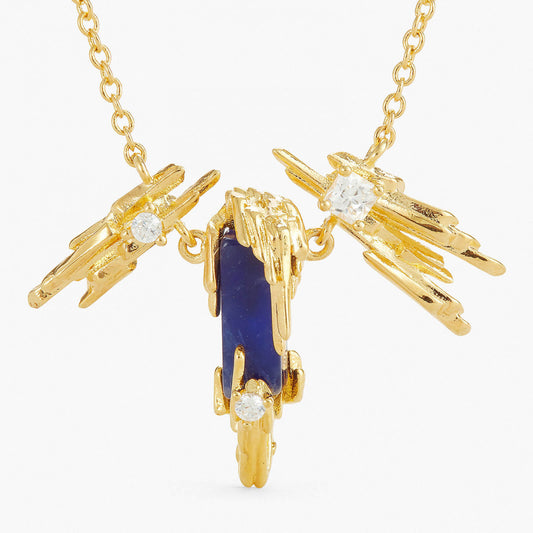 SODALITE AND GOLD ROCK PENDANT NECKLACE