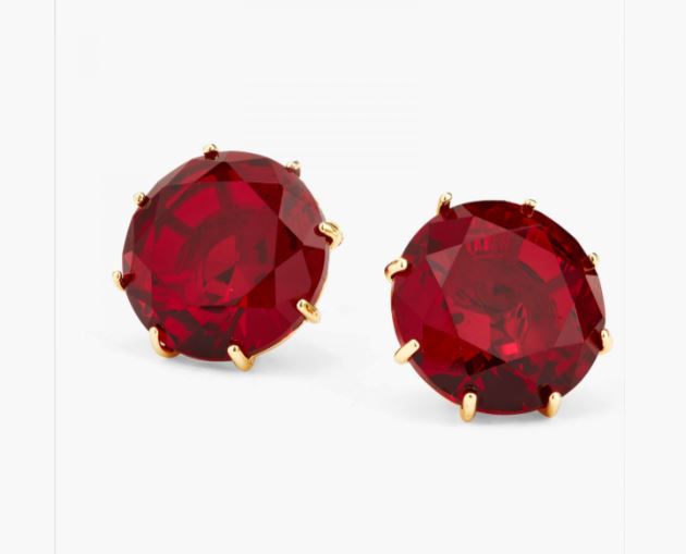 GARNET RED DIAMANTINE ROUND STONE POST EARRINGS