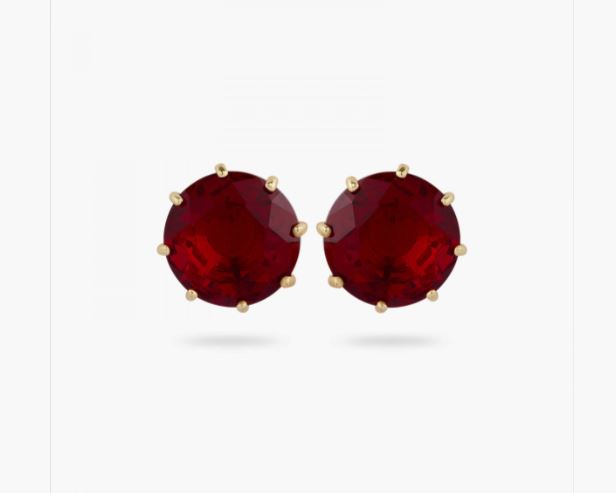 GARNET RED DIAMANTINE ROUND STONE POST EARRINGS