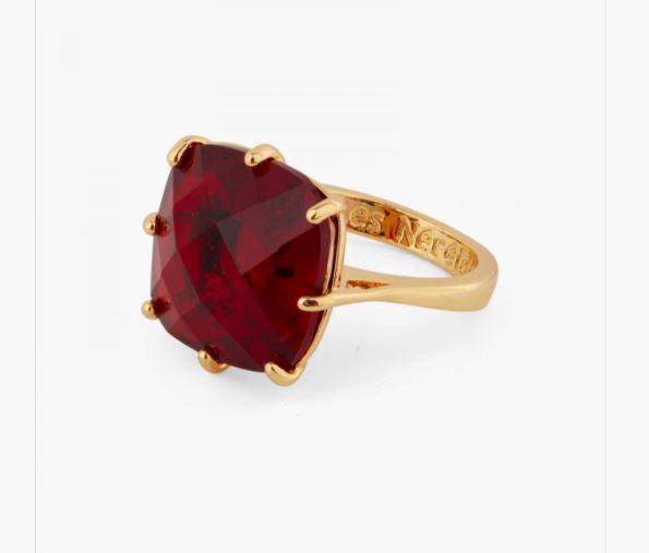 GARNET RED DIAMANTINE SQUARE SOLITAIRE RING