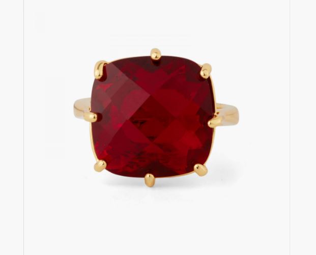 GARNET RED DIAMANTINE SQUARE SOLITAIRE RING