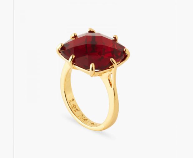 GARNET RED DIAMANTINE SQUARE SOLITAIRE RING
