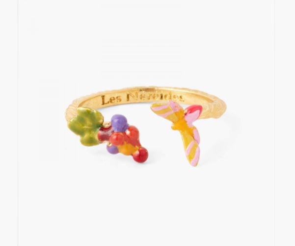 BUNCH OF GRAPES AND VINE BUTTERFLY ADJUSTABLE RING