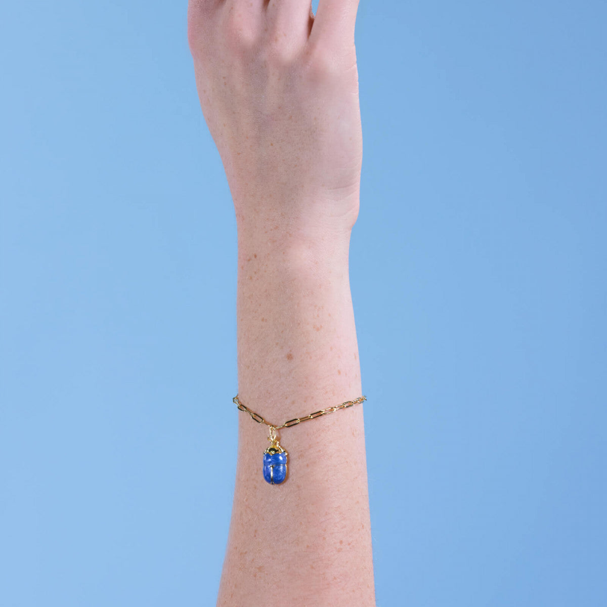 BLUE SCARAB BEETLE LINK CHAIN BRACELET