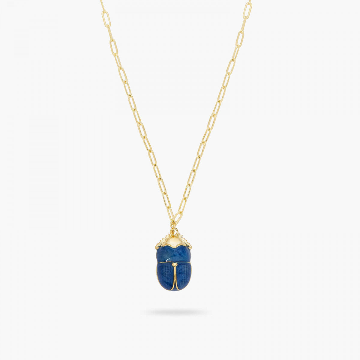 BLUE SCARAB BEETLE AND RECTANGLE LINK CHAIN NECKLACE