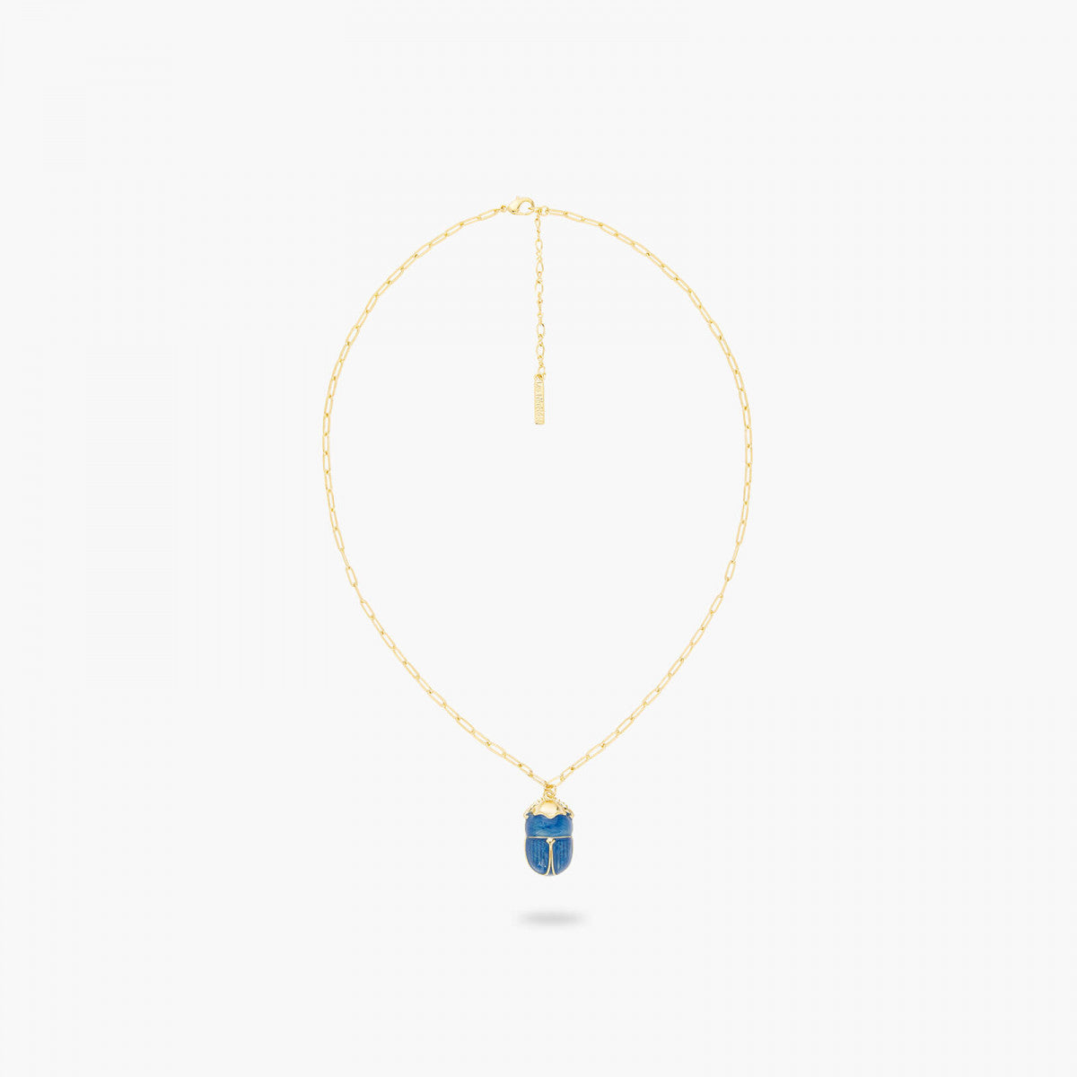 BLUE SCARAB BEETLE AND RECTANGLE LINK CHAIN NECKLACE