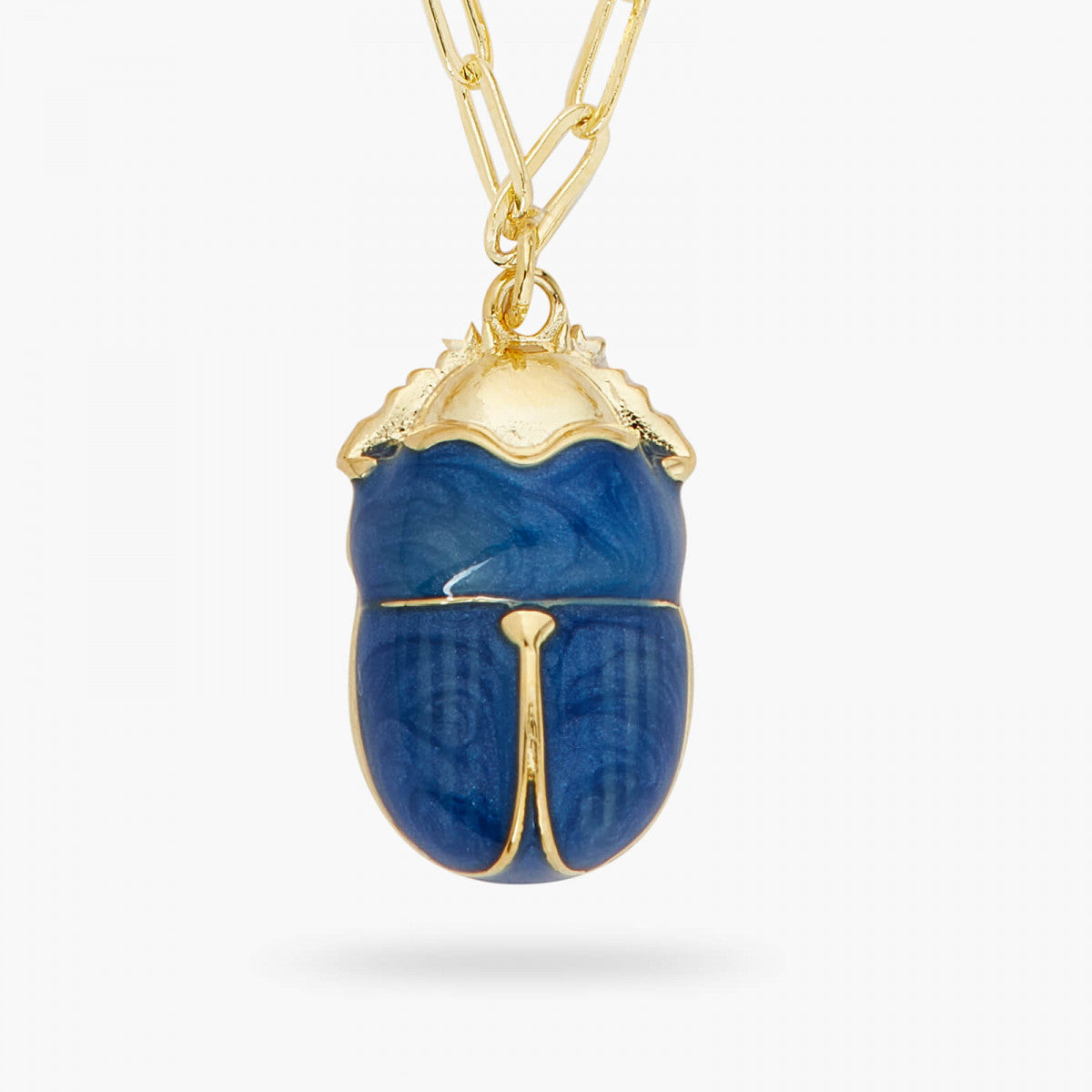 BLUE SCARAB BEETLE AND RECTANGLE LINK CHAIN NECKLACE