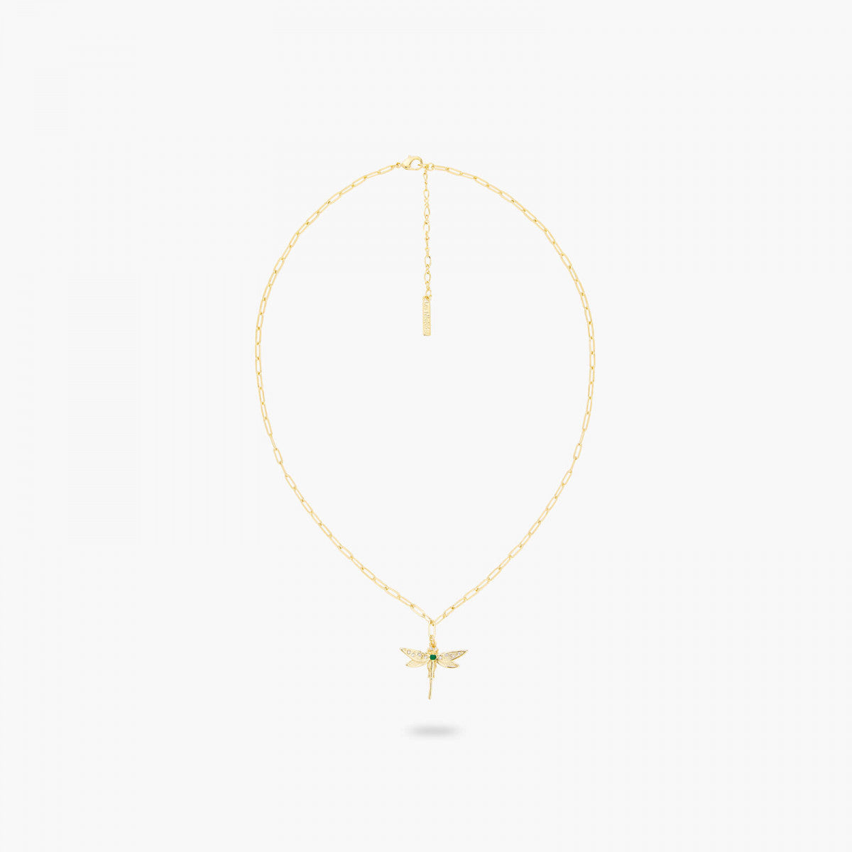 GOLDEN DRAGONFLY AND RECTANGLE LINK CHAIN NECKLACE