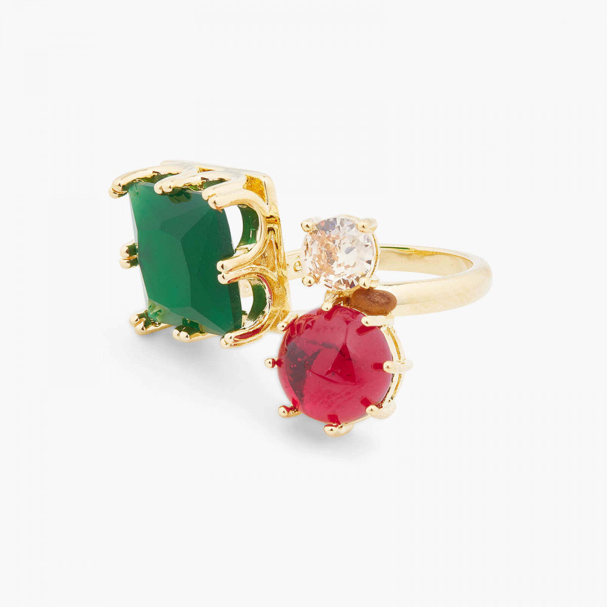 GREEN AND RED STONES YOU AND ME AJUSTABLE RING