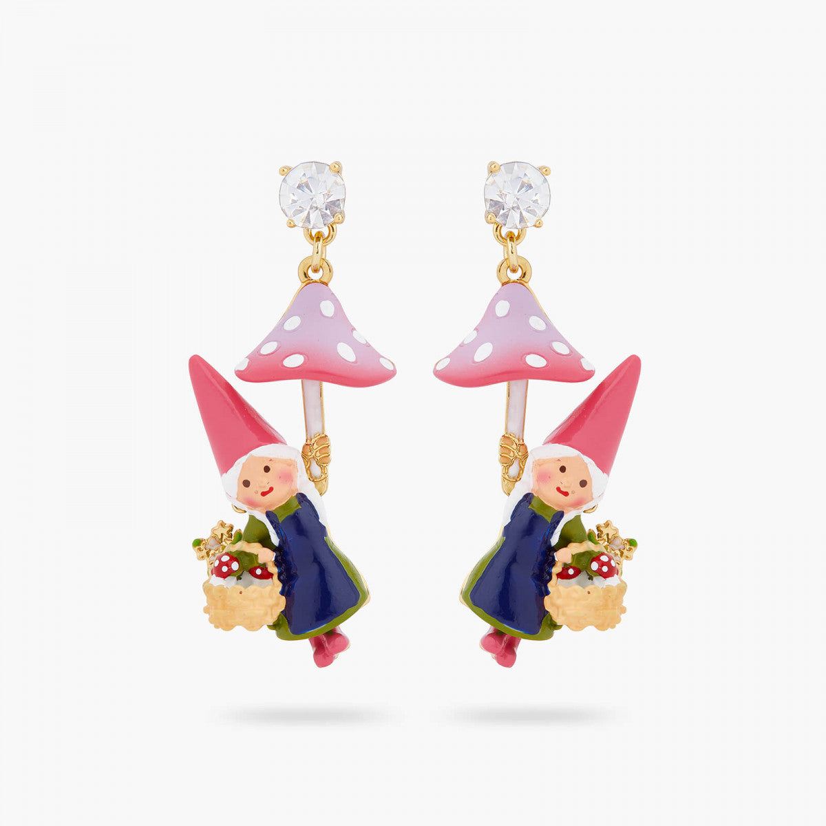 GARDEN GNOME LADY AND MUSHROOM PICKING POST EARRINGS