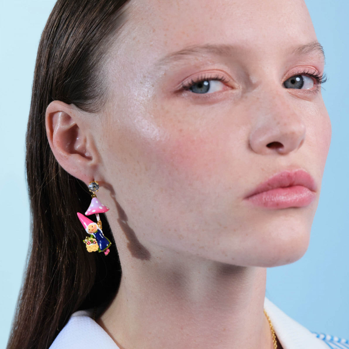 GARDEN GNOME LADY AND MUSHROOM PICKING POST EARRINGS