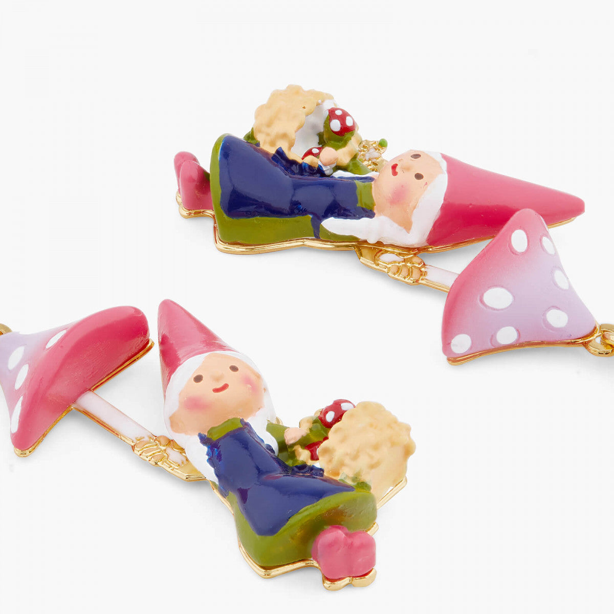 GARDEN GNOME LADY AND MUSHROOM PICKING POST EARRINGS