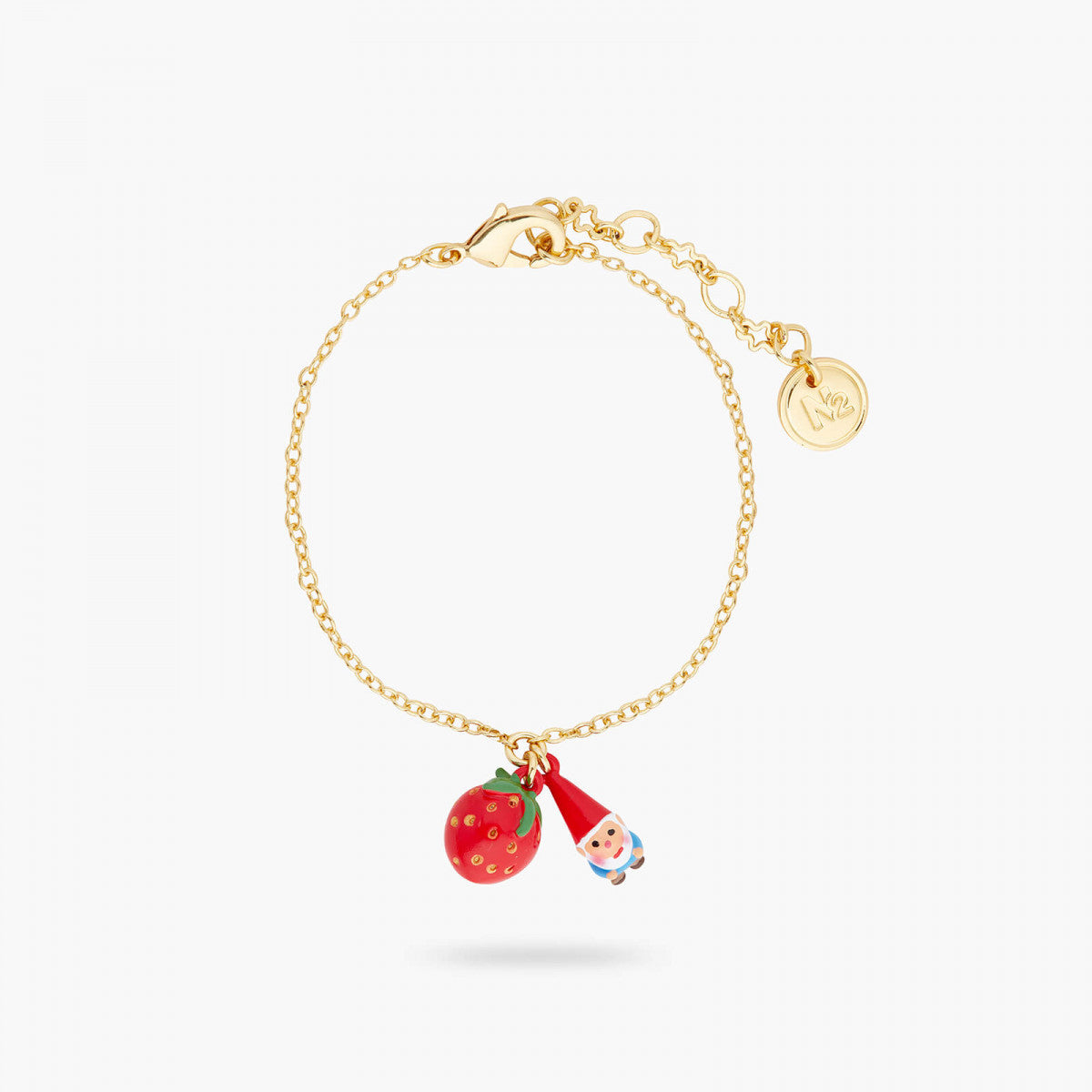 STRAWBERRY AND GARDEN GNOME CHARM BRACELET