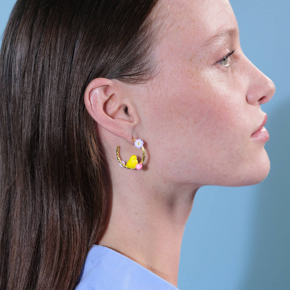 CHICK AND WHITE ASTER POST HOOP EARRINGS
