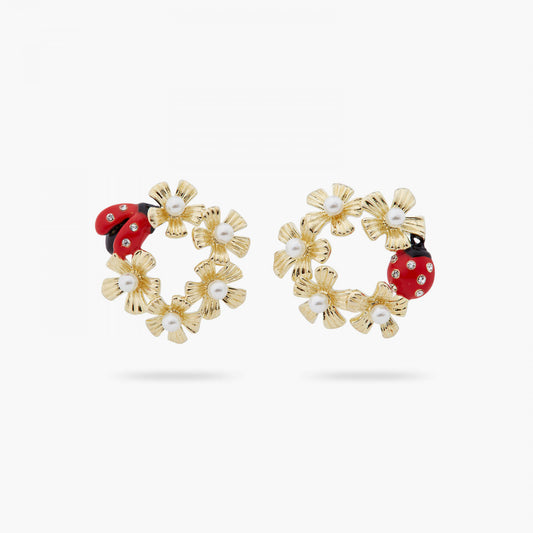 ANEMONE HALO AND LADYBIRD ASYMMETRICAL POST EARRINGS