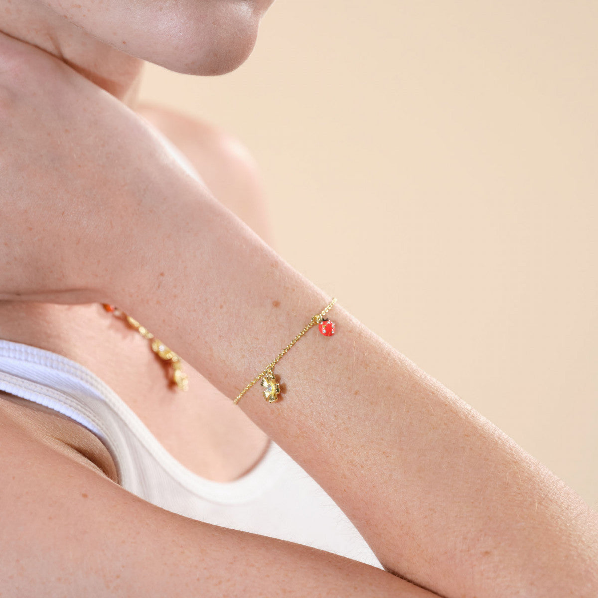 LADYBIRDS AND WOOD ANEMONE FINE BRACELET