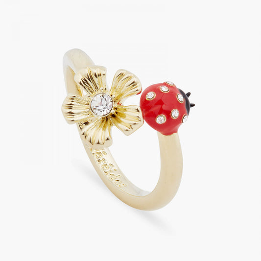 LADYBIRD AND WOOD ANEMONE ADJUSTABLE YOU AND ME RING