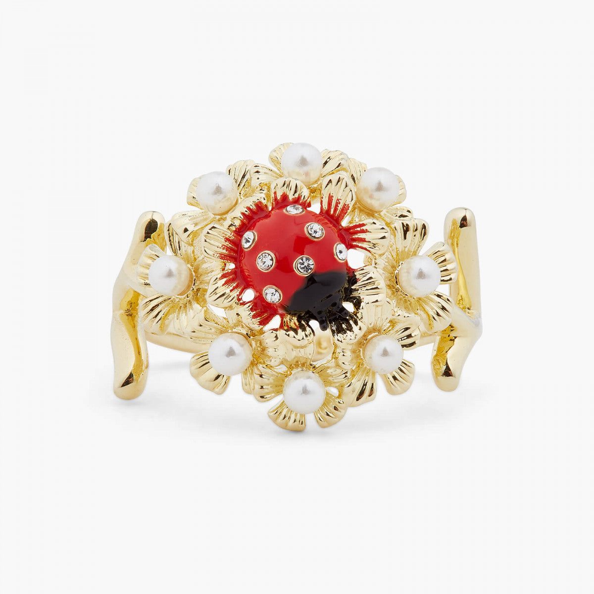 LADYBIRD AND WOOD ANEMONE COCKTAIL RING