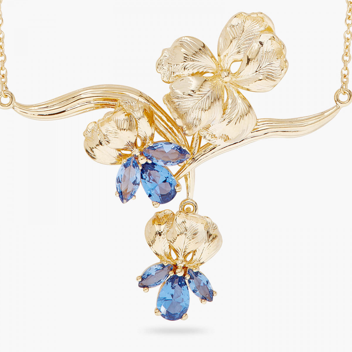 GOLD IRIS AND BLUE CRYSTAL STATEMENT NECKLACE
