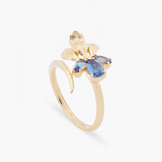 GOLD IRIS AND BLUE CRYSTAL ADJUSTABLE RING