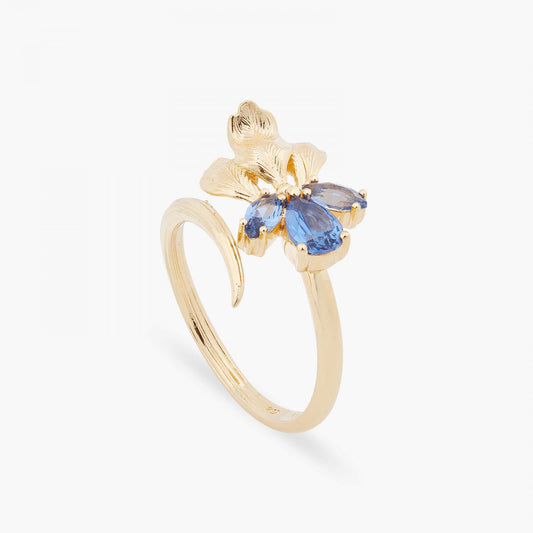 GOLD IRIS AND BLUE CRYSTAL ADJUSTABLE RING