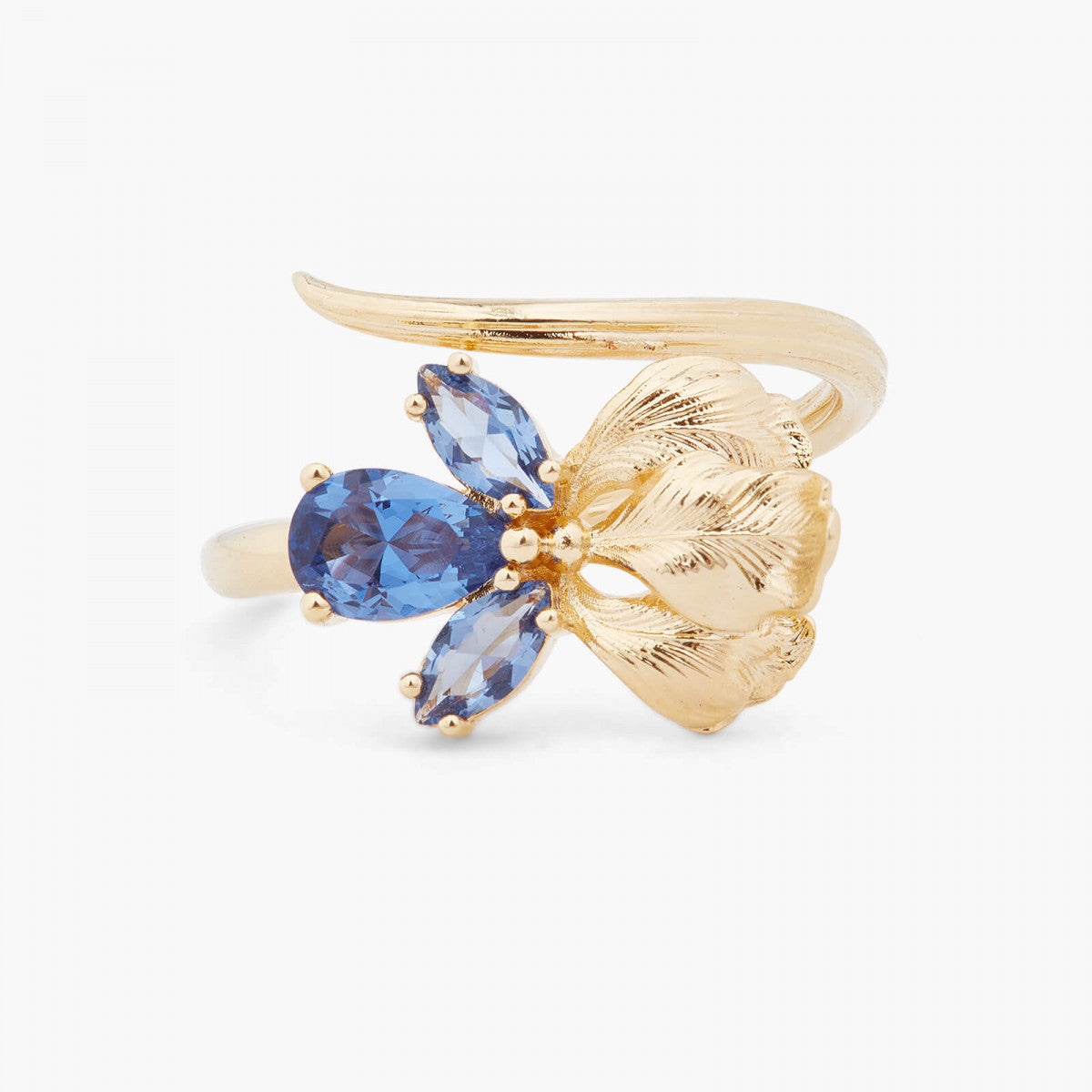 GOLD IRIS AND BLUE CRYSTAL ADJUSTABLE RING