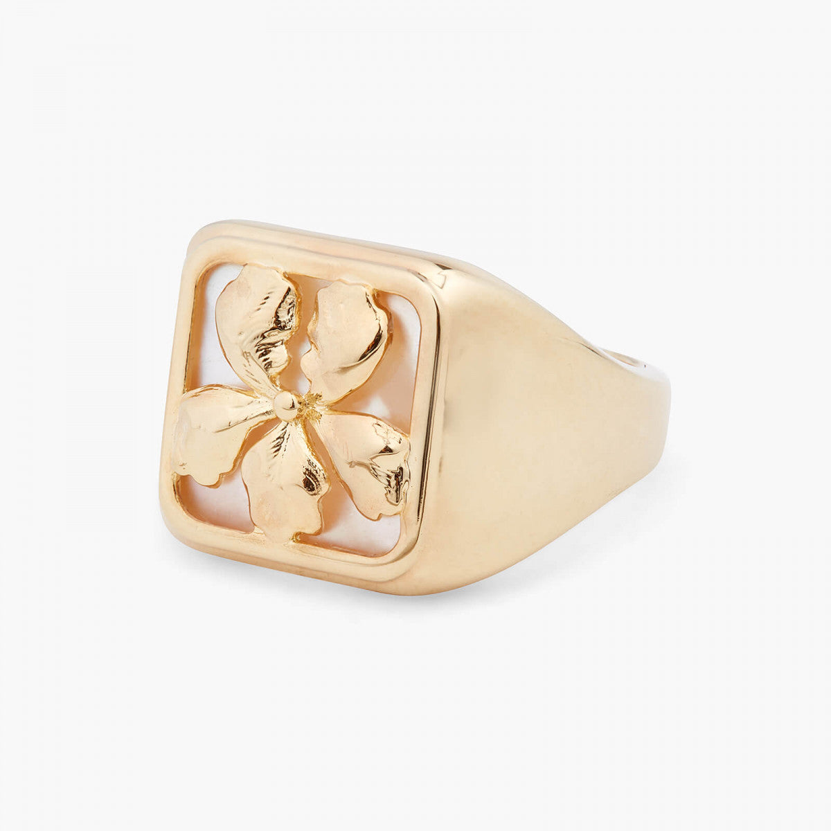 GOLD IRIS ON MOTHER OF PEARL PLATE RING