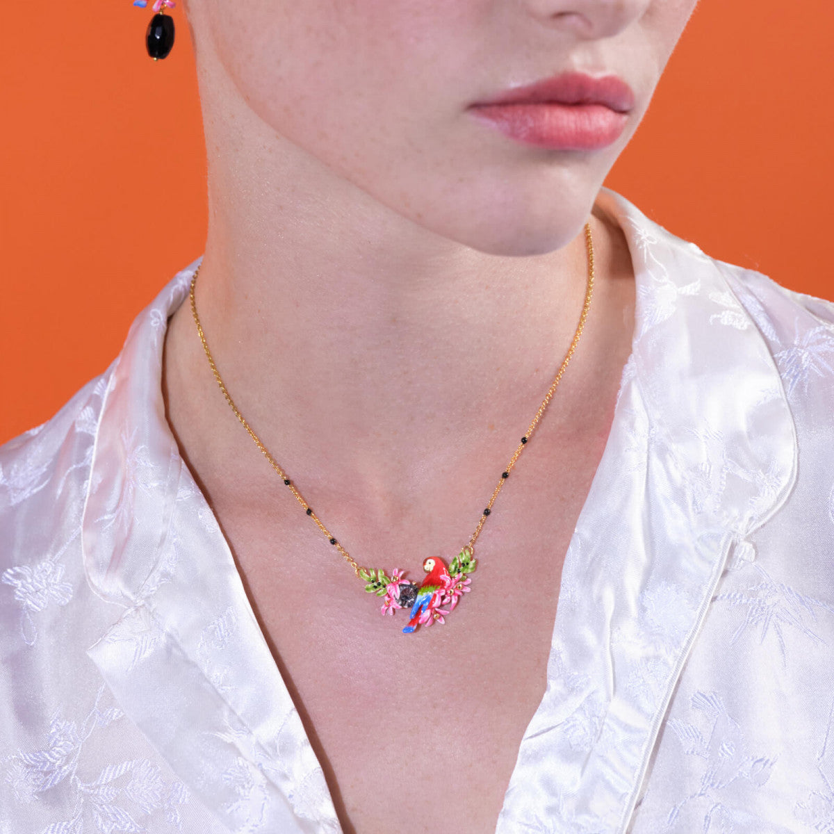 PARROT AND EXOTIC FLOWER STATEMENT NECKLACE