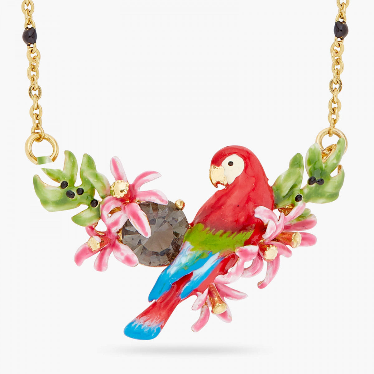 PARROT AND EXOTIC FLOWER STATEMENT NECKLACE