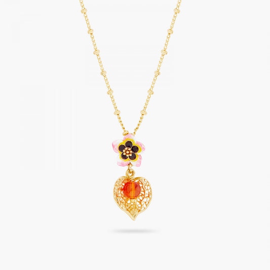 TIARÉ FLOWER AND PHYSALIS PENDANT NECKLACE