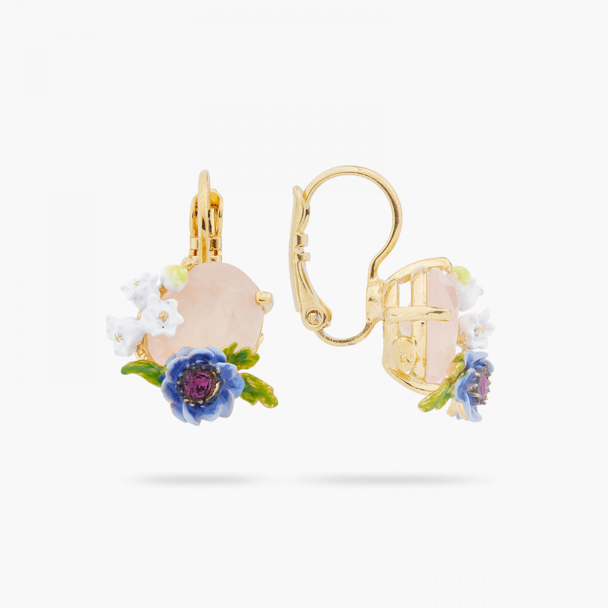ROSE QUARTZ AND FLORAL COMPOSITION SLEEPER EARRINGS